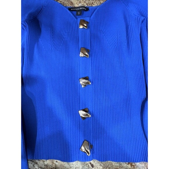 Boston Proper Sweater. Boho, Cottagecore Knit Royal Blue Small Sweetheart Neck - Picture 13 of 14